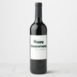 Etiqueta Para Botella De Vino Feliz aniversario boda nombre fecha año verde bla