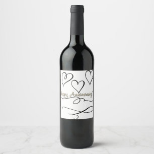Etiqueta Para Botella De Vino Feliz Aniversario Corazones