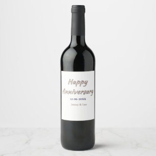 Etiqueta Para Botella De Vino feliz aniversario marrón gris nombre fecha pareja
