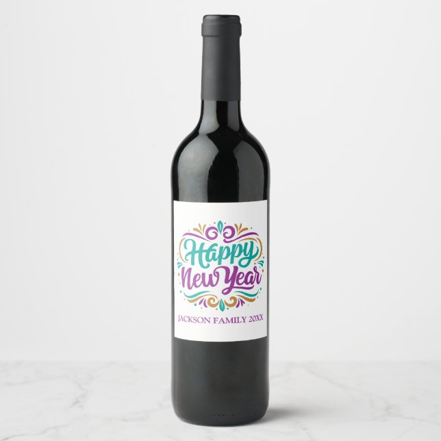 Etiqueta Para Botella De Vino Feliz Año Nuevo personalizado (Anverso)
