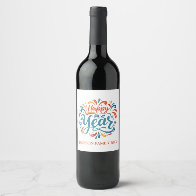 Etiqueta Para Botella De Vino Feliz Año Nuevo personalizado (Anverso)