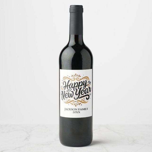 Etiqueta Para Botella De Vino Feliz Año Nuevo personalizado (Anverso)