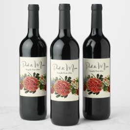 Etiqueta Para Botella De Vino Feliz año tras día de tapicería floral retro de BO