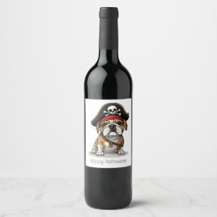 Etiqueta Para Botella De Vino Feliz Bulldog en inglés pirata de Halloween