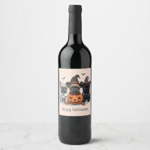 Etiqueta Para Botella De Vino Feliz Bulldog francés de Halloween