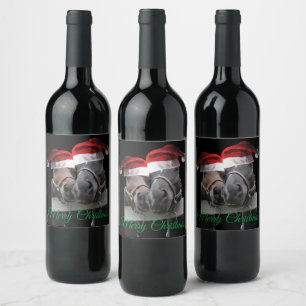 Etiqueta Para Botella De Vino Feliz Caballos de Navidad