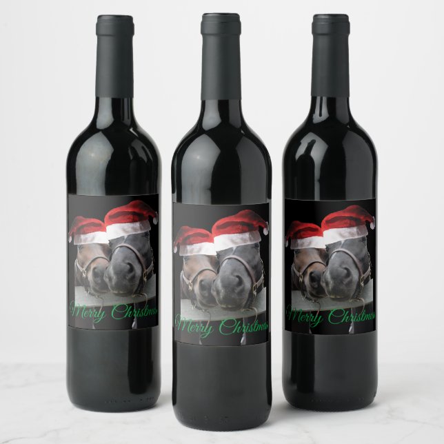 Etiqueta Para Botella De Vino Feliz Caballos de Navidad (Botellas)