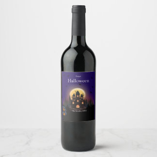 Etiqueta Para Botella De Vino Feliz Castillo de Halloween