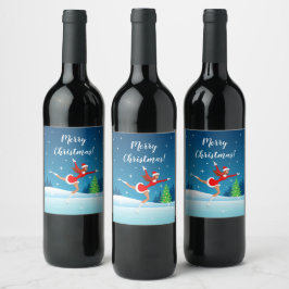 Etiqueta Para Botella De Vino Feliz Chica de Papá Noel de Navidad