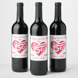 Etiqueta Para Botella De Vino Feliz Corazón del Día de San Valentín