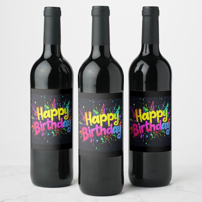 Etiqueta Para Botella De Vino Feliz Cumpleaños  (Happy Birthday Colorful wine labels!)