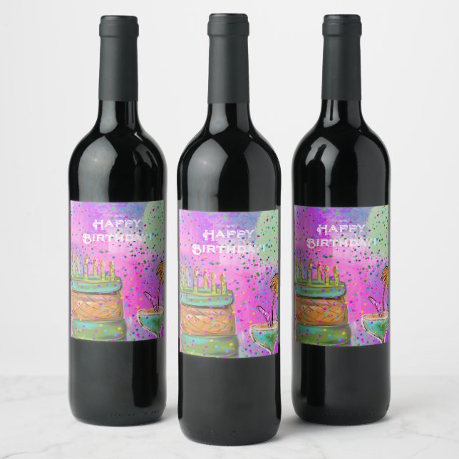 ETIQUETA PARA BOTELLA DE VINO FELIZ CUMPLEAÑOS (Botellas)