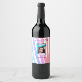 Etiqueta Para Botella De Vino Feliz cumpleaños 20 arcoíris rústico boho líneas f