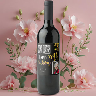 Etiqueta Para Botella De Vino Feliz cumpleaños 70 Dorado Follaje 3 Fotos