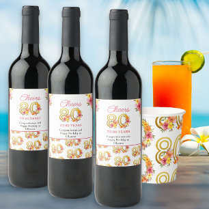 Etiqueta Para Botella De Vino Feliz cumpleaños 80 Cumpleaños 80 Número dorado fl