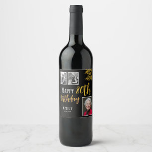 Etiqueta Para Botella De Vino Feliz cumpleaños 80 Dorado Follaje 3 Fotos