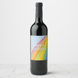 Etiqueta Para Botella De Vino Feliz Cumpleaños Arcoíris Brillante y Colorido