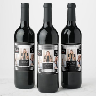 Etiqueta Para Botella De Vino Feliz cumpleaños Collage de fotos Bunting 21º cump