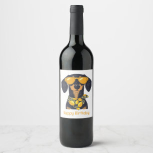 Etiqueta Para Botella De Vino Feliz Cumpleaños Dachshund Perro Gafas de Sol Limo