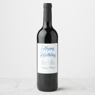 Etiqueta Para Botella De Vino feliz cumpleaños pastel azul corazón nombre amor