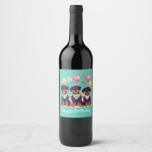 Etiqueta Para Botella De Vino Feliz Cumpleaños Perros Rottweiler En Una Feria 