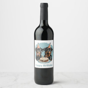 Etiqueta Para Botella De Vino Feliz cumpleaños Rottweiler Dogs