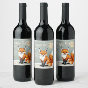 Etiqueta Para Botella De Vino Feliz Cumpleaños Zorro Marrón Bosque Encantador