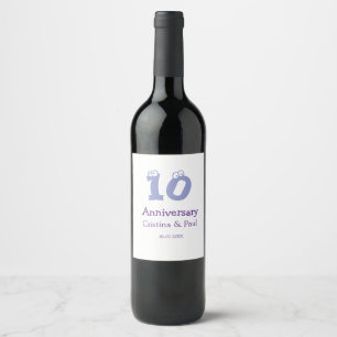 Etiqueta Para Botella De Vino Feliz décimo aniversario nombre de boda simple min