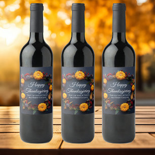 Etiqueta Para Botella De Vino Feliz Día de Acción de Gracias Calabaza Corona Mod