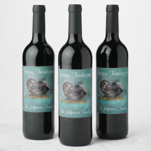 Etiqueta Para Botella De Vino Feliz Día de Acción de Gracias, nombre de famili