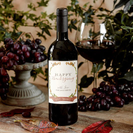 Etiqueta Para Botella De Vino Feliz Día de Acción de Gracias otoño acuarela Boho