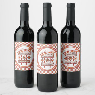 Etiqueta Para Botella De Vino Feliz Día de Acción de Gracias, Rótulo Retro Bendi