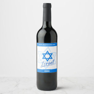 Etiqueta Para Botella De Vino Feliz Día de la Independencia de Israel Estrella 