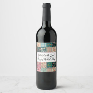 Etiqueta Para Botella De Vino Feliz Día de la Madre - Patrón de Colcha Retro Ado