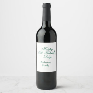 Etiqueta Para Botella De Vino Feliz día de San Patricio apellido verde minimalis