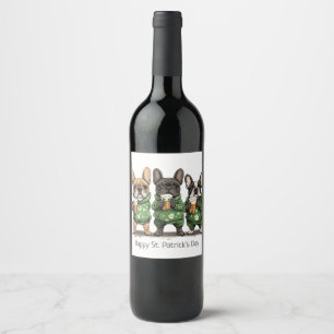 Etiqueta Para Botella De Vino Feliz Día de San Patricio, Bulldoges franceses