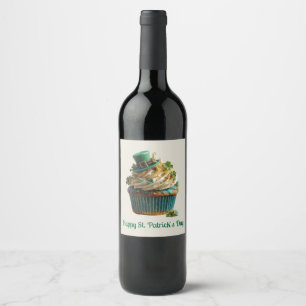 Etiqueta Para Botella De Vino Feliz día de San Patricio Cupcake Afortunado