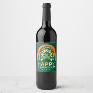 Etiqueta Para Botella De Vino Feliz Día de San Patricio, lindo leopardo arcoiris
