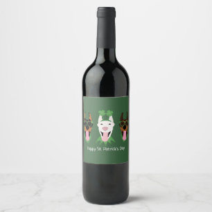 Etiqueta Para Botella De Vino Feliz Día de San Patrón Perros Dobermann