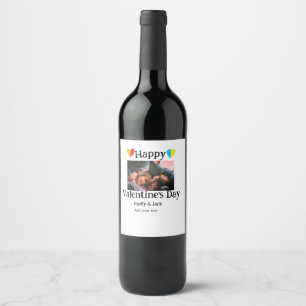 Etiqueta Para Botella De Vino Feliz Día de San Valentín agregar foto de nombre d