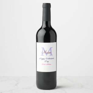 Etiqueta Para Botella De Vino Feliz día de San Valentín con monograma rosa paste