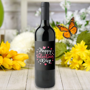 Etiqueta Para Botella De Vino Feliz Día de San Valentín Elegante guión de corazo