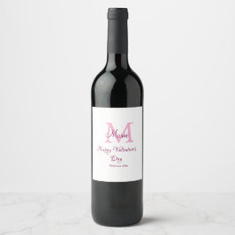 Etiqueta Para Botella De Vino Feliz día de San Valentín monograma nombre rosa am