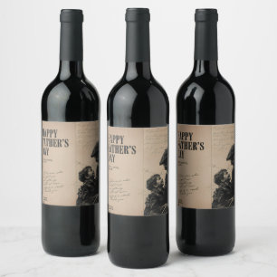 Etiqueta Para Botella De Vino Feliz Día del Padre Carta Vintage y Abuelo