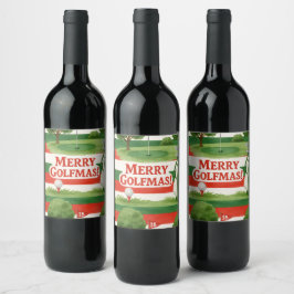 Etiqueta Para Botella De Vino '¡Feliz Golfmas!' Golfistas Alegre Navidad Elegant