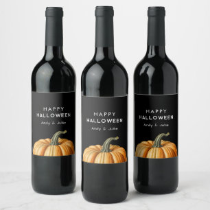Etiqueta Para Botella De Vino Feliz Halloween con calabaza vintage