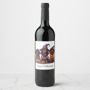 Etiqueta Para Botella De Vino Feliz Halloween Dachshund Perros Brujos