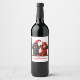 Etiqueta Para Botella De Vino Feliz Halloween Dachshund Perros Devil Bat