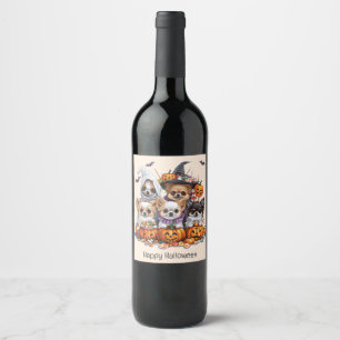 Etiqueta Para Botella De Vino Feliz Halloween Perros Chihuahua