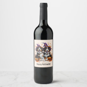 Etiqueta Para Botella De Vino Feliz Halloween Perros de Montaña Berneses